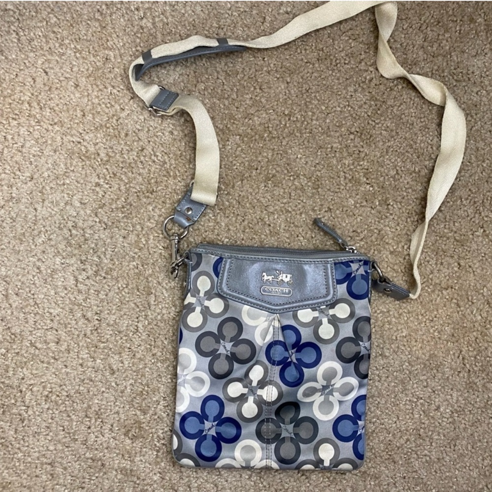 Coach Signature Logo Blue Sequin Crossbody Bag